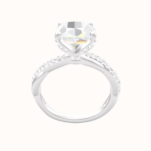 Pave Rope Engagement Ring With Pave Petal Four Prong Head