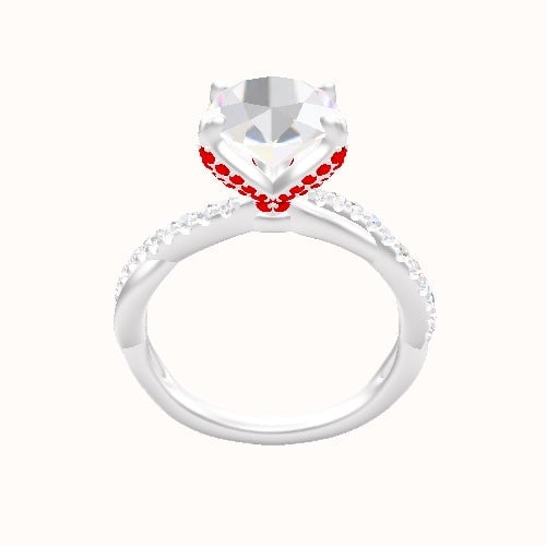 Pave Rope Engagement Ring With Pave Petal Four Prong Head