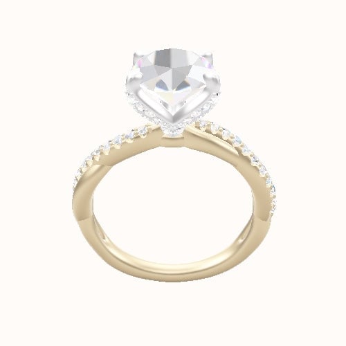 Pave Rope Engagement Ring With Pave Petal Four Prong Head