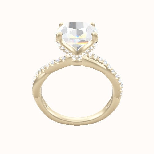 Pave Rope Engagement Ring With Pave Petal Four Prong Head