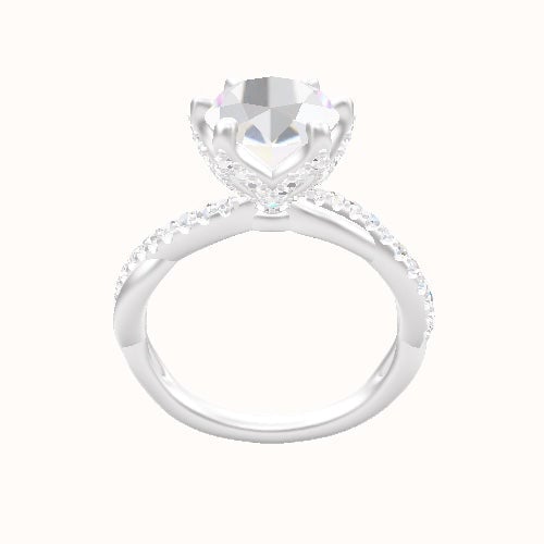 Pave Rope Engagement Ring With Pave Petal Six Prong Head