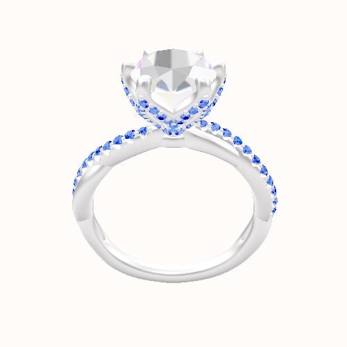 Pave Rope Engagement Ring With Pave Petal Six Prong Head