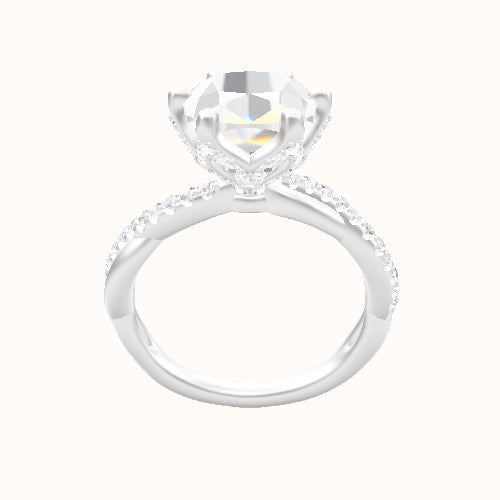 Pave Rope Engagement Ring With Pave Petal Six Prong Head