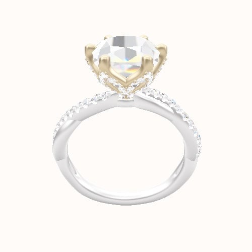 Pave Rope Engagement Ring With Pave Petal Six Prong Head