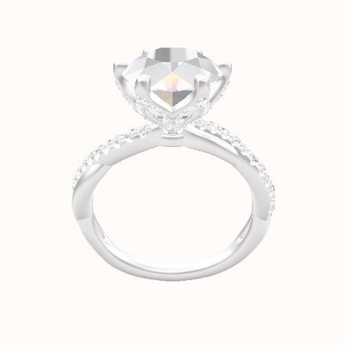 Pave Rope Engagement Ring With Pave Petal Six Prong Head