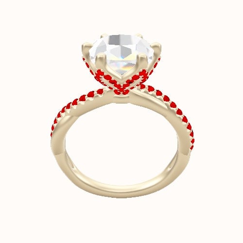Pave Rope Engagement Ring With Pave Petal Six Prong Head