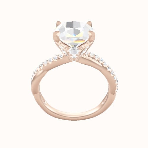 Pave Rope Engagement Ring With Pave Tulip Prongs w. Surprise Diamond Head