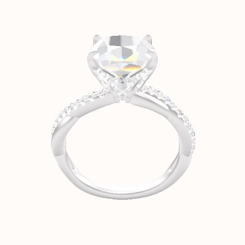 Pave Rope Engagement Ring With Pave Tulip Prongs w. Surprise Diamond Head