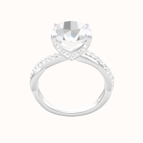 Pave Rope Engagement Ring With Pave V Prong Head