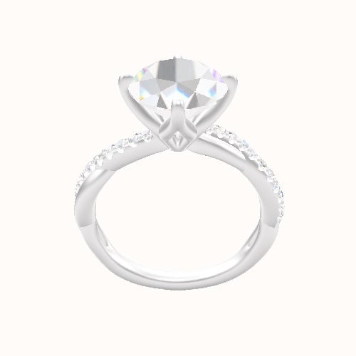 Pave Rope Engagement Ring With Petal Compass Prong Head