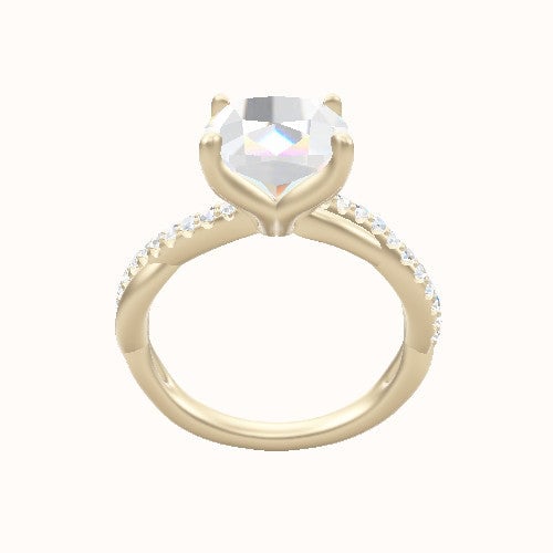 Pave Rope Engagement Ring With Petal Four Prong Head