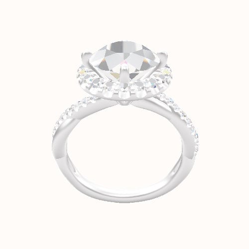 Pave Rope Engagement Ring With Petal Prong Halo Head