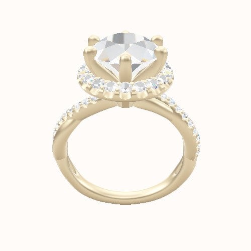 Pave Rope Engagement Ring With Six Prong Halo Head