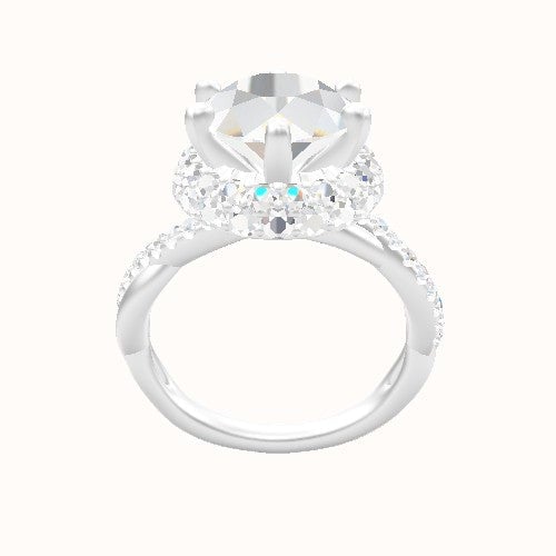 Pave Rope Engagement Ring With Six Prong Waterfall Halo Head