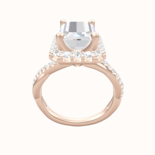 Pave Rope Engagement Ring With V Prong Halo Head