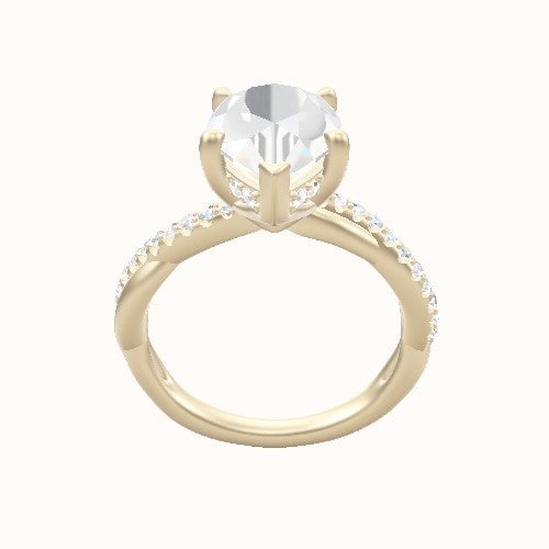 Pave Rope Engagement Ring With V Prong with Hidden Halo Head