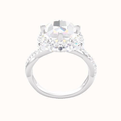 Pave Rope Engagement Ring With Waterfall Halo Head
