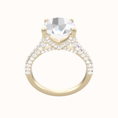 Petite Cathedral Three Row Engagement Ring With Double Pave V Prong Head
