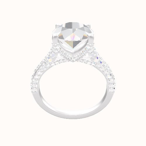 Petite Cathedral Three Row Engagement Ring With Double Pave V Prong Head