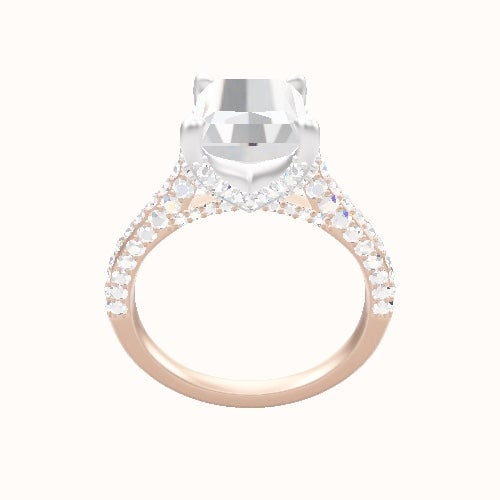 Petite Cathedral Three Row Engagement Ring With Double Pave V Prong Head