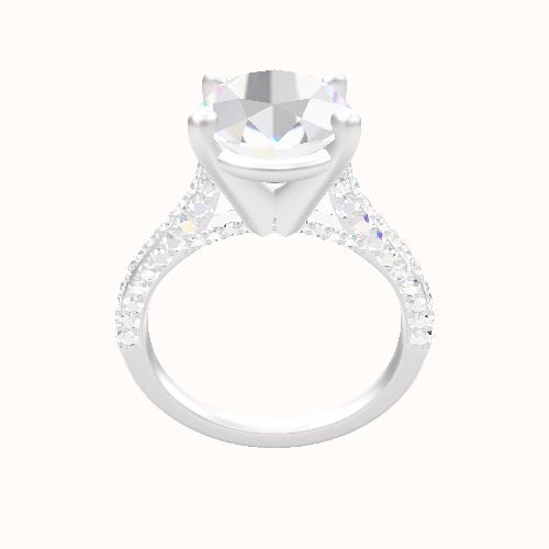Petite Cathedral Three Row Engagement Ring With High Set Four Prong Head