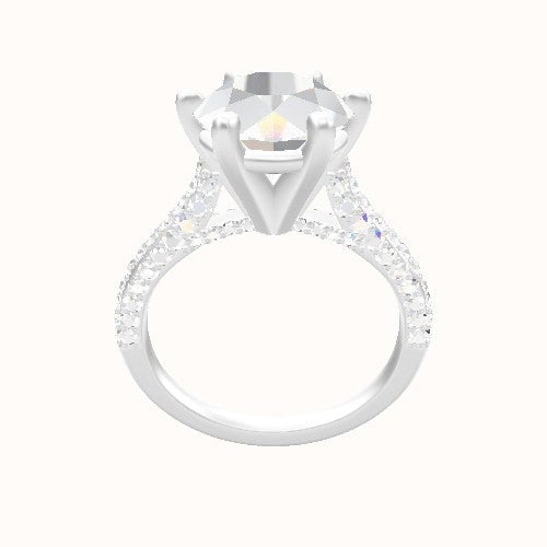 Petite Cathedral Three Row Engagement Ring With High Set Six Prong Head