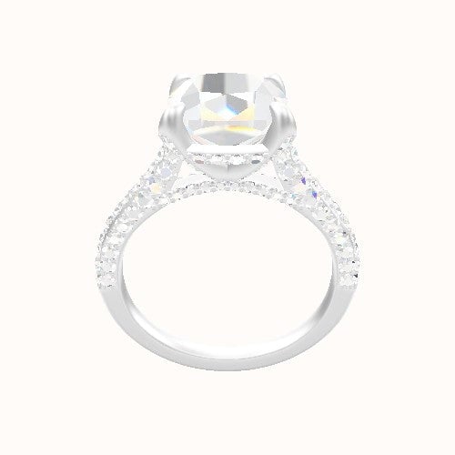 Petite Cathedral Three Row Engagement Ring With Pave Basket Head