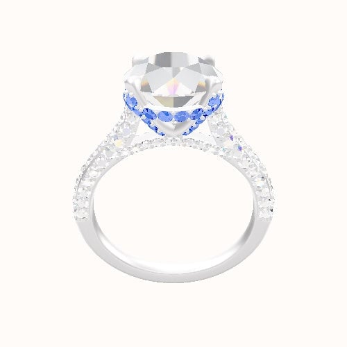 Petite Cathedral Three Row Engagement Ring With Pave Basket Head