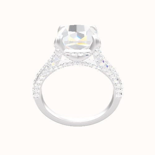 Petite Cathedral Three Row Engagement Ring With Pave Basket Head