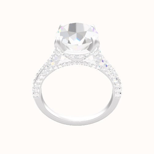 Petite Cathedral Three Row Engagement Ring With Pave Basket Head