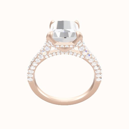 Petite Cathedral Three Row Engagement Ring With Pave Basket Head