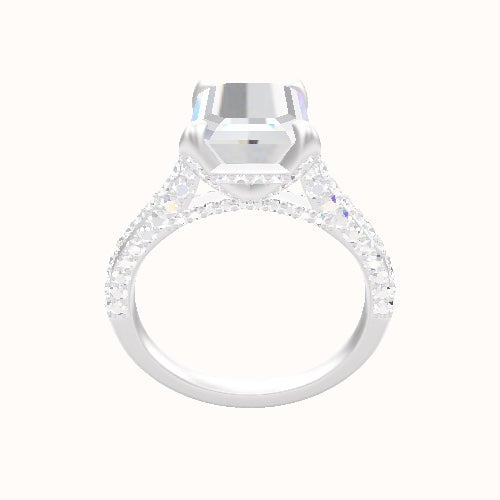 Petite Cathedral Three Row Engagement Ring With Pave Basket Head