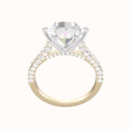 Petite Cathedral Three Row Engagement Ring With Petal Six Prong Head