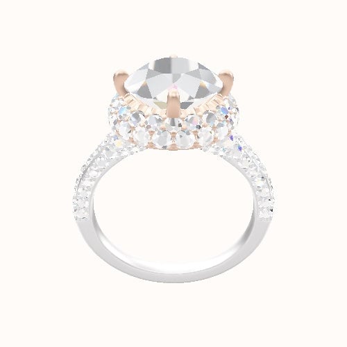 Petite Cathedral Three Row Engagement Ring With Waterfall Halo Head