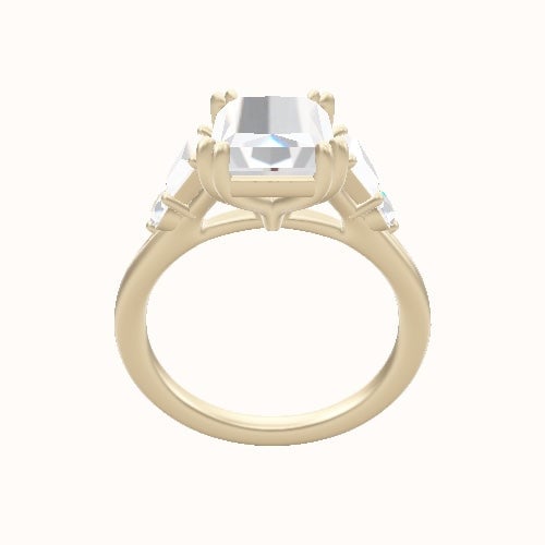 Plain Band Trapezoid & Round Sidestones Engagement Ring With Double Prongs Head