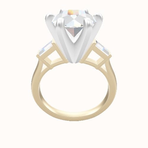 Plain Band with Baguette Sidestones Engagement Ring With Classic Six Prong Head
