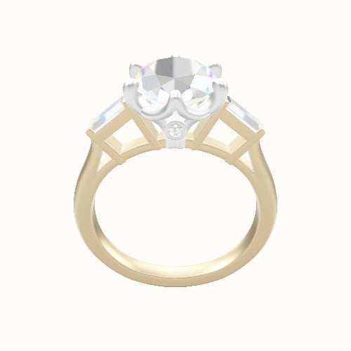 Plain Band with Baguette Sidestones Engagement Ring With Crown Six Prong w. accent Diamond Head