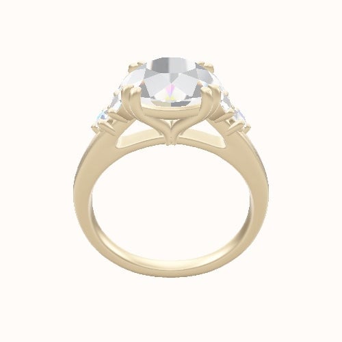Plain Band with Marquise & Round Diamond Sidestones Engagement Ring With Double Prongs Head