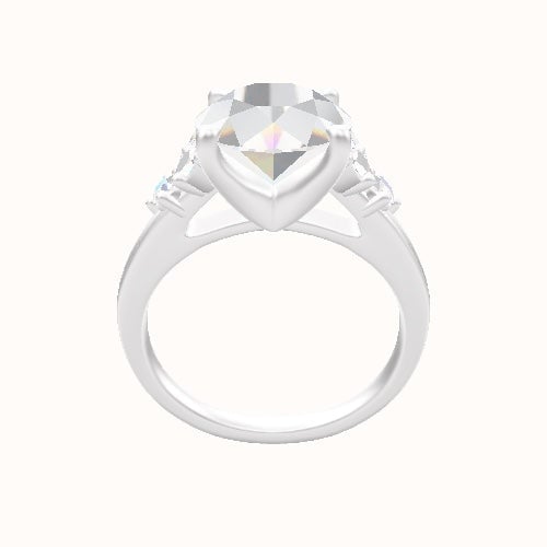 Plain Band with Marquise & Round Diamond Sidestones Engagement Ring With Four Prong Head