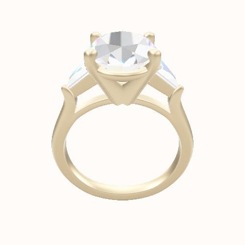 Plain Band with Marquise & Round Diamond Sidestones Engagement Ring With High Set Four Prong Head