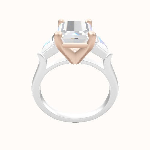 Plain Band with Marquise & Round Diamond Sidestones Engagement Ring With High Set Four Prong Head