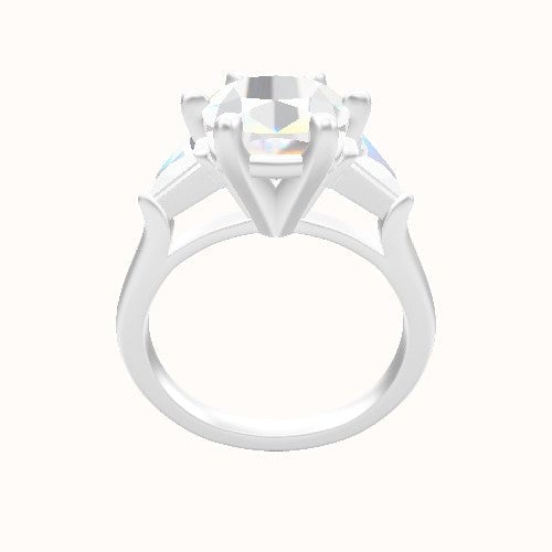 Plain Band with Marquise & Round Diamond Sidestones Engagement Ring With High Set Six Prong Head