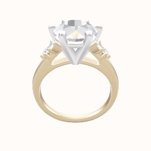 Plain Band with Marquise & Round Diamond Sidestones Engagement Ring With High Set Six Prong Head