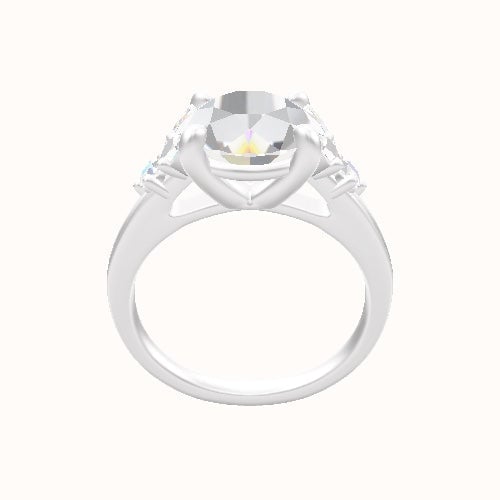 Plain Band with Marquise & Round Diamond Sidestones Engagement Ring With Low Set Four Prong Head