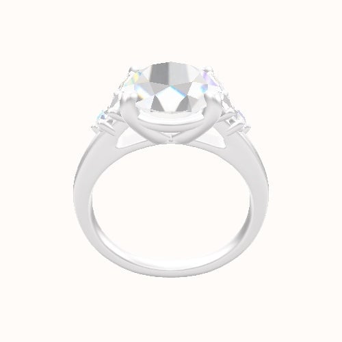 Plain Band with Marquise & Round Diamond Sidestones Engagement Ring With Low Set Four Prong Head