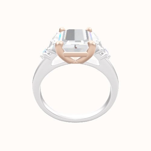 Plain Band with Marquise & Round Diamond Sidestones Engagement Ring With Low Set Four Prong Head