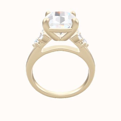 Plain Band with Marquise & Round Diamond Sidestones Engagement Ring With Low Set Four Prong Head