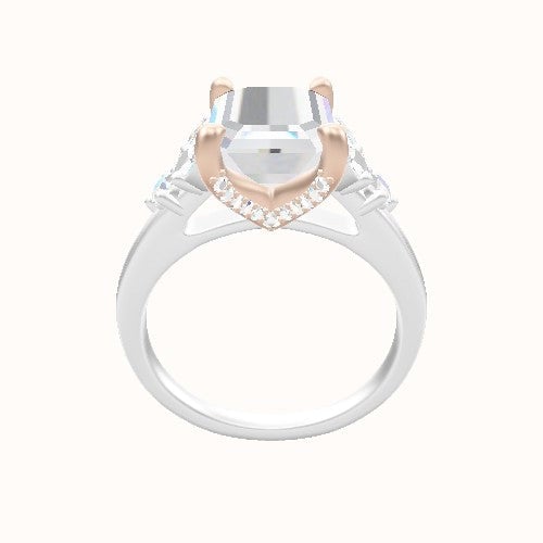 Plain Band with Marquise & Round Diamond Sidestones Engagement Ring With Pave V Prong Head