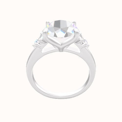 Plain Band with Marquise & Round Diamond Sidestones Engagement Ring With Petal Four Prong Head