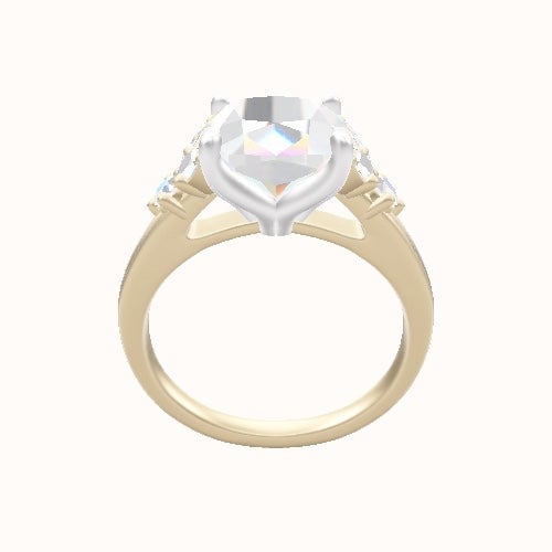 Plain Band with Marquise & Round Diamond Sidestones Engagement Ring With Petal Four Prong Head